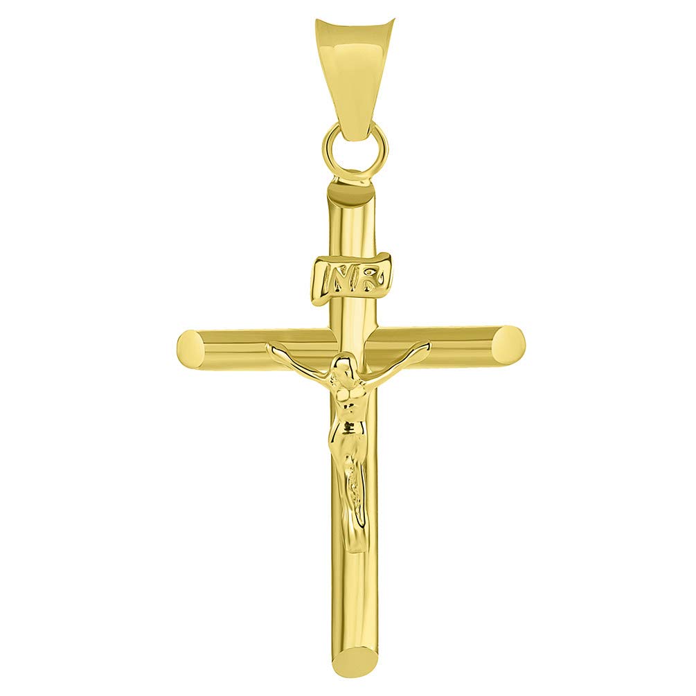 14k Yellow Gold Classic INRI Christian Cross Crucifix Pendant