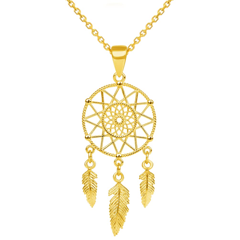 14k Yellow Gold Dainty Dreamcatcher Pendant Necklace