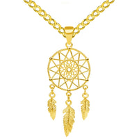 Load image into Gallery viewer, 14k Yellow Gold Dainty Dreamcatcher Pendant with Cuban Curb Chain Necklace

