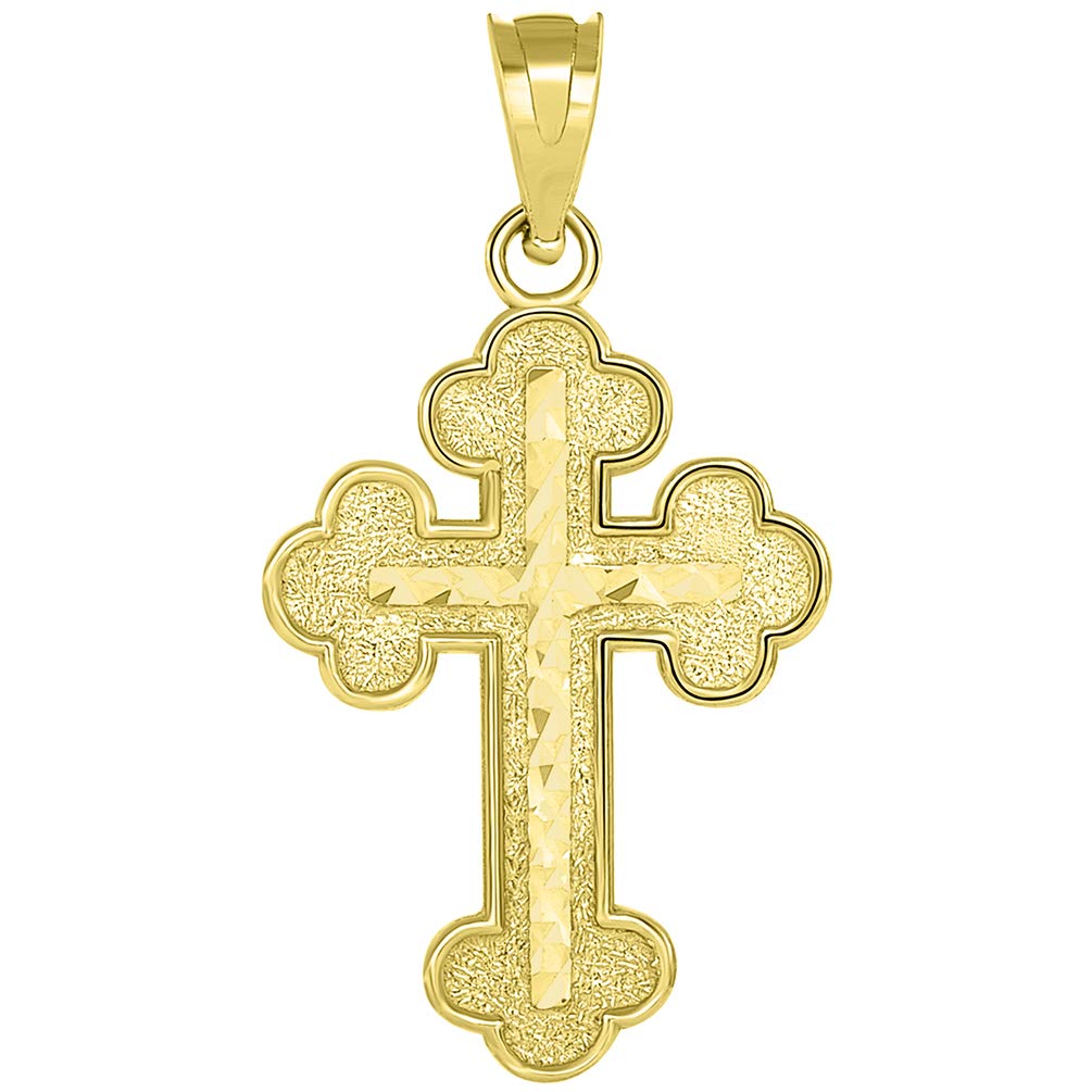 14k Yellow Gold Eastern Orthodox Textured Inlay Cross Pendant