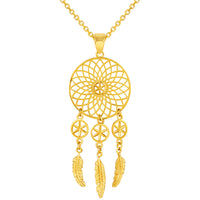 Load image into Gallery viewer, 14k Yellow Gold Elegant Dreamcatcher Pendant with Rolo Cable, Cuban Curb, or Figaro Chain Necklace
