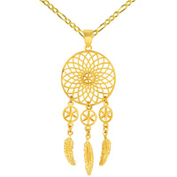 Load image into Gallery viewer, 14k Yellow Gold Elegant Dreamcatcher Pendant with Rolo Cable, Cuban Curb, or Figaro Chain Necklace
