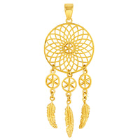 Load image into Gallery viewer, 14k Yellow Gold Elegant Dreamcatcher Pendant with Rolo Cable, Cuban Curb, or Figaro Chain Necklace
