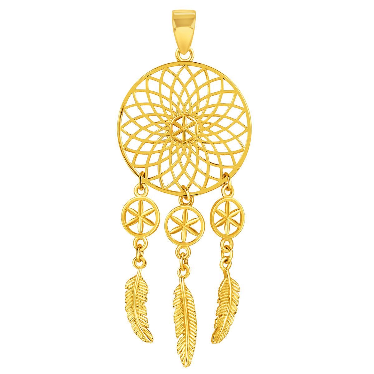 14k Yellow Gold Elegant Dreamcatcher Pendant