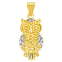 Load image into Gallery viewer, 14k Yellow Gold Elegant Owl Standing Pendant with Rolo Cable, Cuban Curb, or Figaro Chain Necklace
