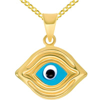 Load image into Gallery viewer, 14k Yellow Gold Elegant Plain Blue Evil Eye Pendant Curb Chain Necklace
