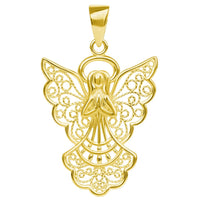 Load image into Gallery viewer, 14k Yellow Gold Filigree Angel Pendant with Rolo Cable, Cuban Curb, or Figaro Chain Necklaces
