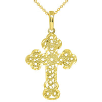 Load image into Gallery viewer, Solid 14k Yellow Gold Filigree Eastern Orthodox Cross Pendant Necklace
