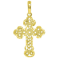 Load image into Gallery viewer, Solid 14k Yellow Gold Filigree Eastern Orthodox Cross Pendant Necklace
