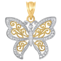 Load image into Gallery viewer, 14k Yellow Gold Filigree Two-Tone Butterfly Pendant
