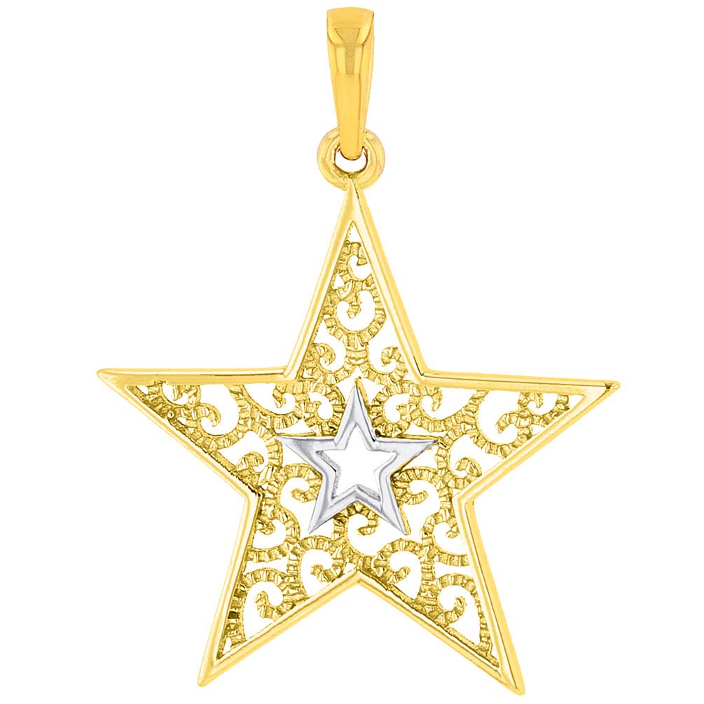 14k Yellow Gold Filigree Two Tone Star Pendant