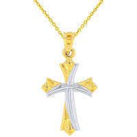 Load image into Gallery viewer, Polished 14k Yellow Gold Fleur de Lis Cross Charm Pendant Necklace
