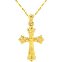 Load image into Gallery viewer, Polished 14k Yellow Gold Fleur de Lis Cross Charm Pendant Necklace
