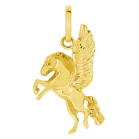 Load image into Gallery viewer, Solid 14k Yellow Gold Flying Pegasus Horse Pendant with Rolo Cable, Cuban Curb, or Figaro Chain Necklace
