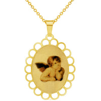 Load image into Gallery viewer, 14k Yellow Gold Guardian Angel Picture Pendant with Cable, Cuban Curb, or Figaro Chain Necklaces
