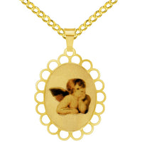 Load image into Gallery viewer, 14k Yellow Gold Guardian Angel Picture Pendant with Cable, Cuban Curb, or Figaro Chain Necklaces
