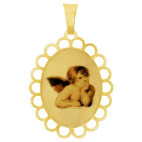 Load image into Gallery viewer, 14k Yellow Gold Guardian Angel Picture Pendant with Cable, Cuban Curb, or Figaro Chain Necklaces
