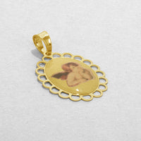 Load image into Gallery viewer, 14k Yellow Gold Guardian Angel Picture Pendant with Cable, Cuban Curb, or Figaro Chain Necklaces
