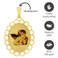 Load image into Gallery viewer, 14k Yellow Gold Guardian Angel Picture Pendant with Cable, Cuban Curb, or Figaro Chain Necklaces
