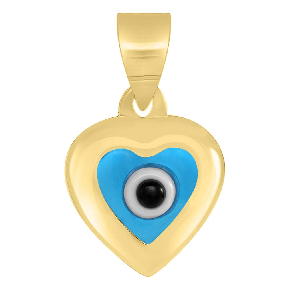 14k Yellow Gold Heart Shaped Blue Evil Eye Charm Pendant