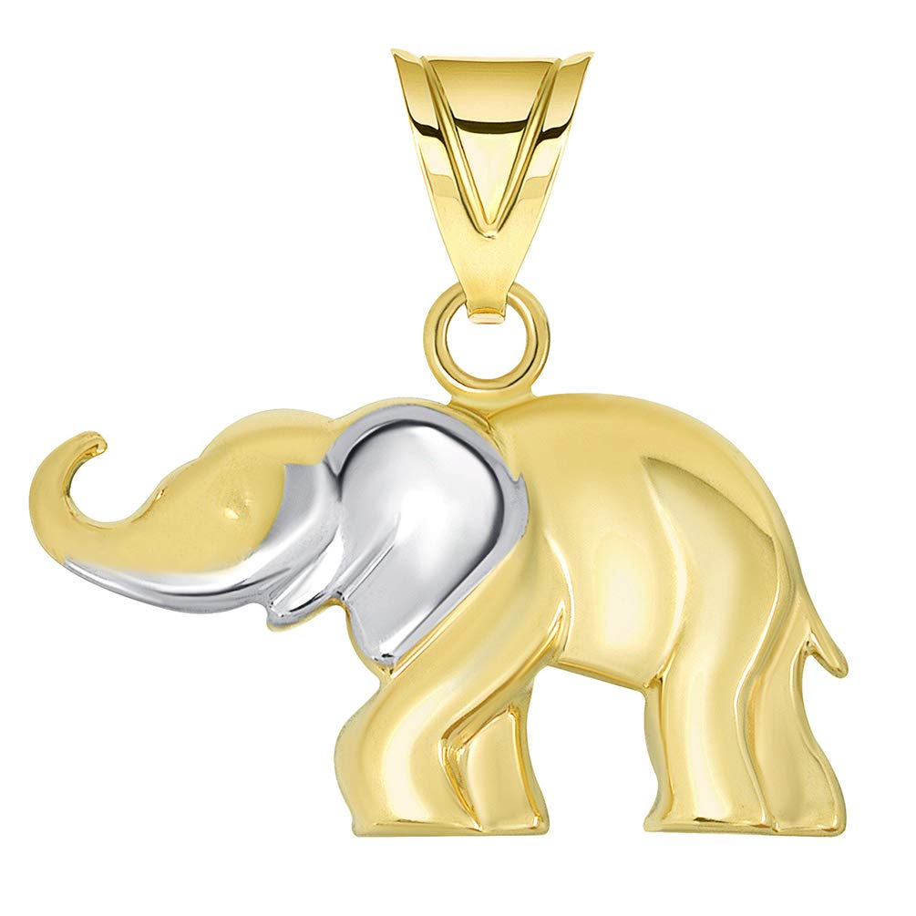 14k Yellow Gold High Polished Two Tone Elephant Pendant