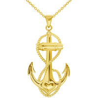 Load image into Gallery viewer, 14k Yellow Gold Infinity Anchor Heart Pendant with Cable, Cuban Curb, or Figaro Chain Necklaces
