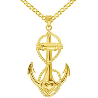 Load image into Gallery viewer, 14k Yellow Gold Infinity Anchor Heart Pendant with Cable, Cuban Curb, or Figaro Chain Necklaces
