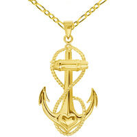 Load image into Gallery viewer, 14k Yellow Gold Infinity Anchor Heart Pendant with Cable, Cuban Curb, or Figaro Chain Necklaces
