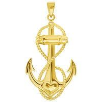 Load image into Gallery viewer, 14k Yellow Gold Infinity Anchor Heart Pendant with Cable, Cuban Curb, or Figaro Chain Necklaces
