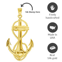 Load image into Gallery viewer, 14k Yellow Gold Infinity Anchor Heart Pendant with Cable, Cuban Curb, or Figaro Chain Necklaces
