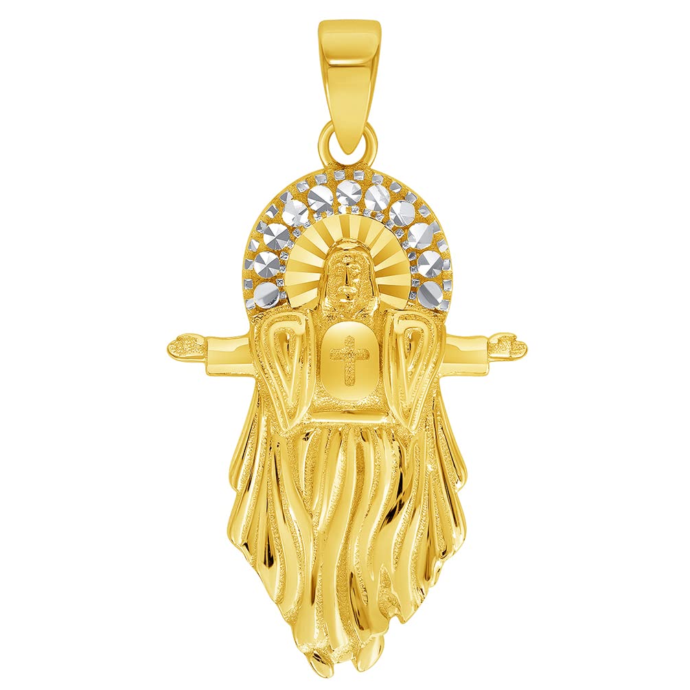 14k Yellow Gold Jesus Christ with Open Arms Pendant