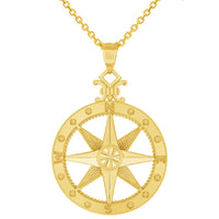 Load image into Gallery viewer, 14k Yellow Gold Large Compass Wind Rose Pendant with Rolo Cable, Cuban Curb, or Figaro Chain Necklace
