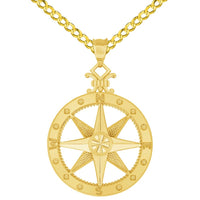 Load image into Gallery viewer, 14k Yellow Gold Large Compass Wind Rose Pendant with Rolo Cable, Cuban Curb, or Figaro Chain Necklace
