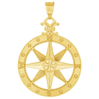 Load image into Gallery viewer, 14k Yellow Gold Large Compass Wind Rose Pendant with Rolo Cable, Cuban Curb, or Figaro Chain Necklace
