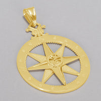 Load image into Gallery viewer, 14k Yellow Gold Large Compass Wind Rose Pendant with Rolo Cable, Cuban Curb, or Figaro Chain Necklace
