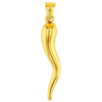 Load image into Gallery viewer, 14k Yellow Gold Large Cornicello Horn Pendant Necklace - 3D
