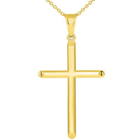 Load image into Gallery viewer, 14k Yellow Gold Large Religious Tube Cross Pendant Necklace
