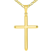Load image into Gallery viewer, 14k Yellow Gold Large Religious Tube Cross Pendant with Figaro Necklace
