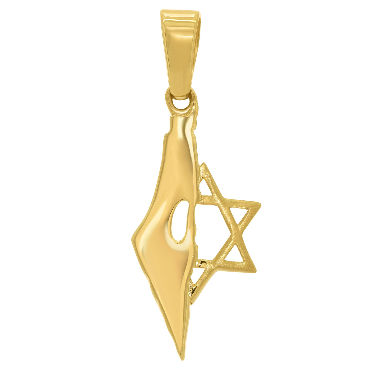 14k Yellow Gold Map of Israel with Star of David Pendant