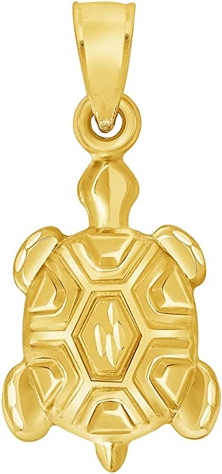 14k Yellow Gold Mini 3D Turtle Charm Pendant