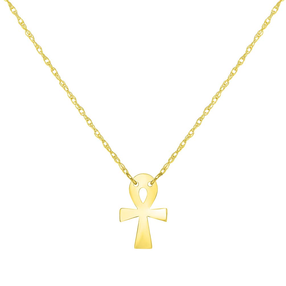 14k Yellow Gold Mini Egyptian Ankh Cross Necklace with Spring Ring Clasp (16" to 18" Adjustable Chain)
