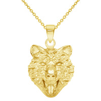 Load image into Gallery viewer, 14k Yellow Gold Mini Wolf Head Charm Animal Pendant Necklace
