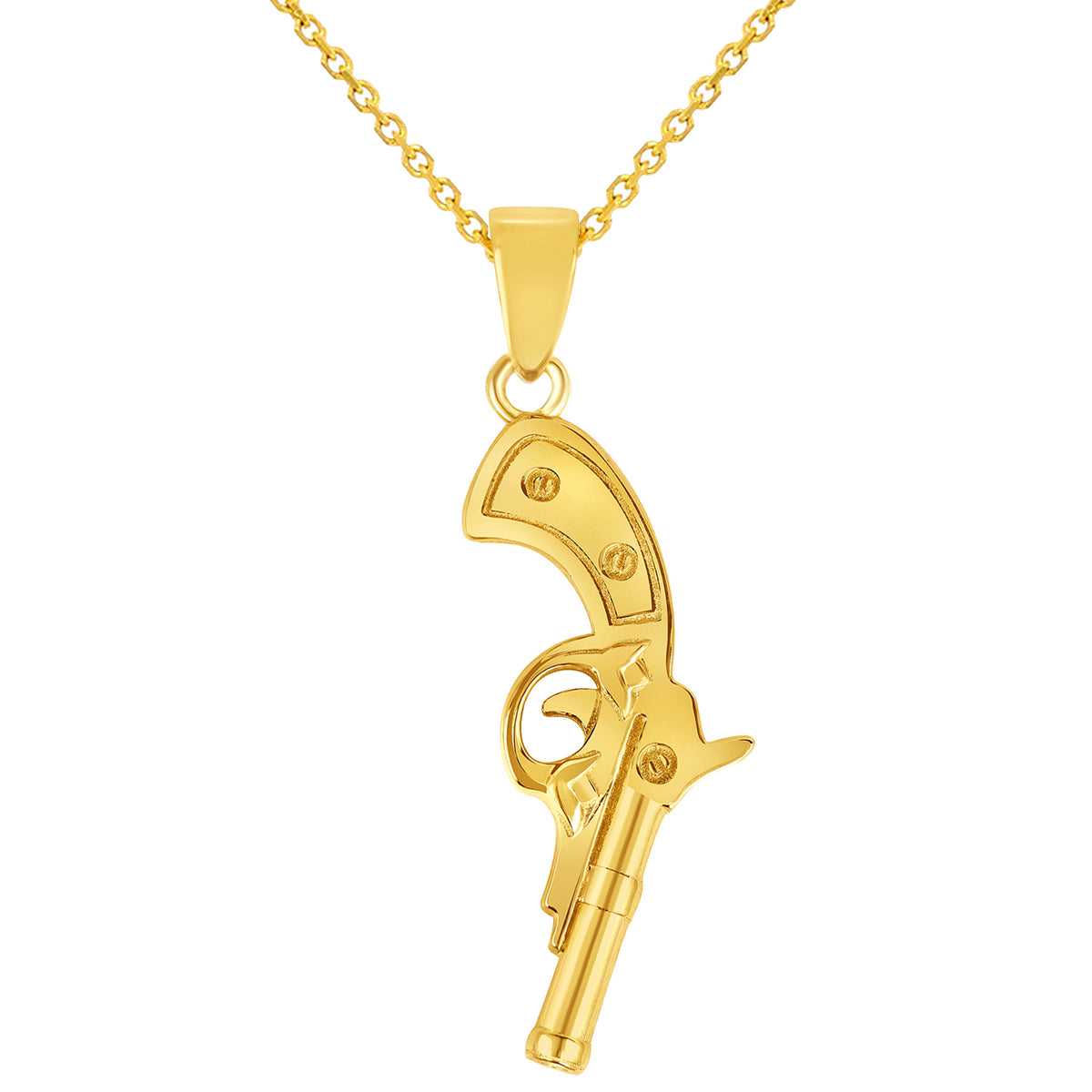 Solid 14k Yellow Gold Pistol Gun Charm Handgun Pendant Necklace