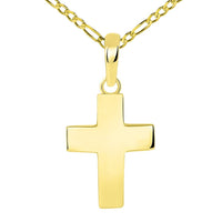 Load image into Gallery viewer, Solid 14k Yellow Gold Plain Mini Cross Charm Pendant with Figaro Necklace
