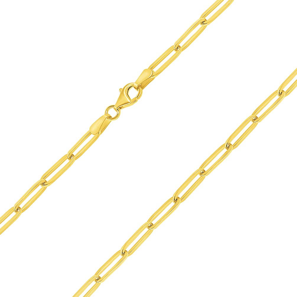 14k Yellow Gold Polished 5mm Paperclip Chain Link Necklace with Lobster Clasp