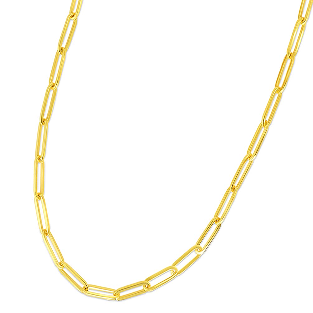 14k Yellow Gold Polished 5mm Paperclip Chain Link Necklace with Lobster Clasp