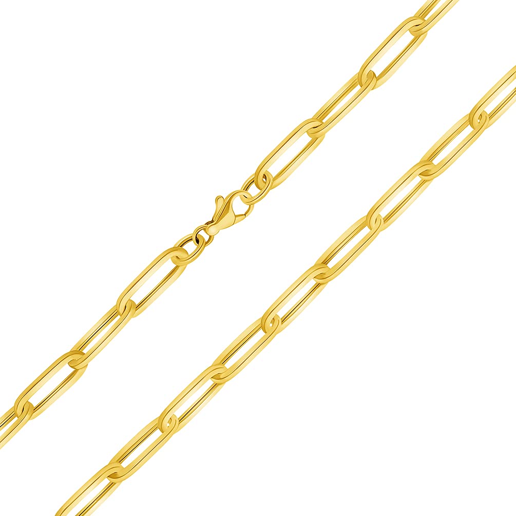 14k Yellow Gold Polished 6mm Paperclip Chain Link Necklace with Lobster Clasp