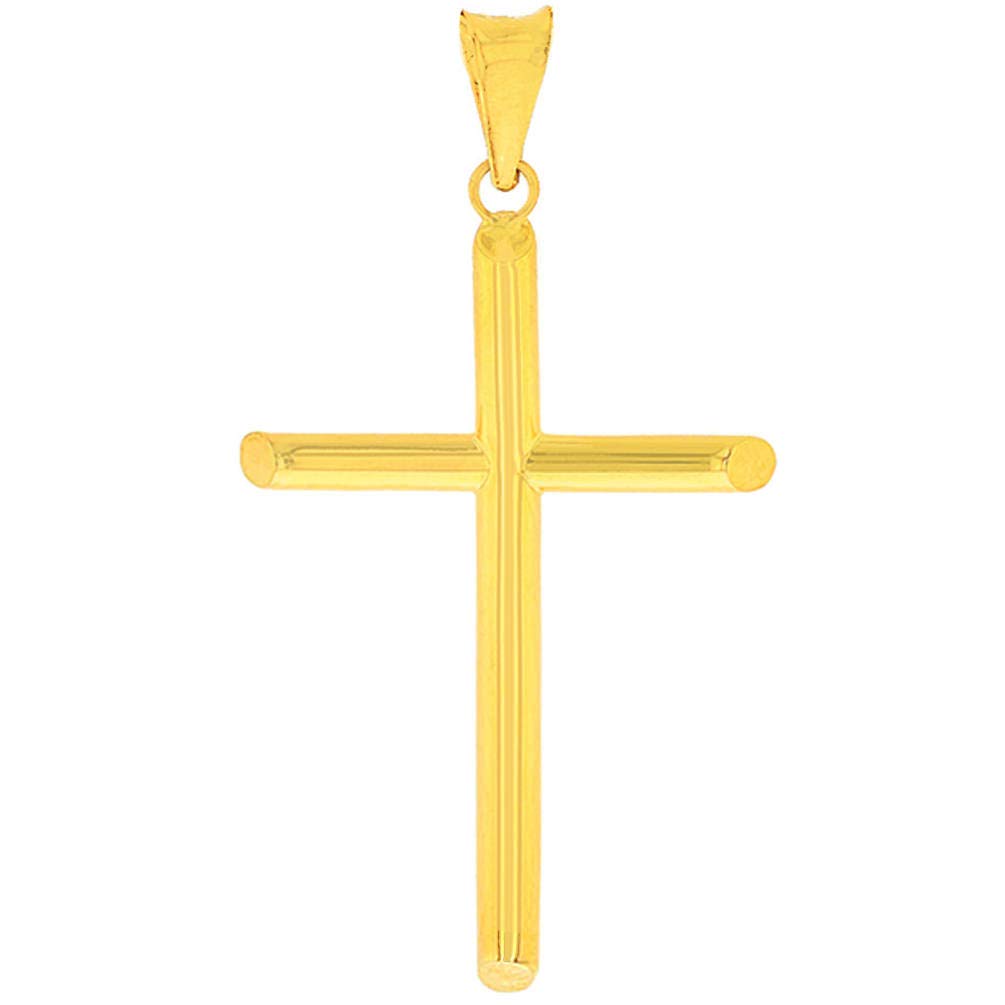 14k Yellow Gold Polished Christian Tube Cross Pendant