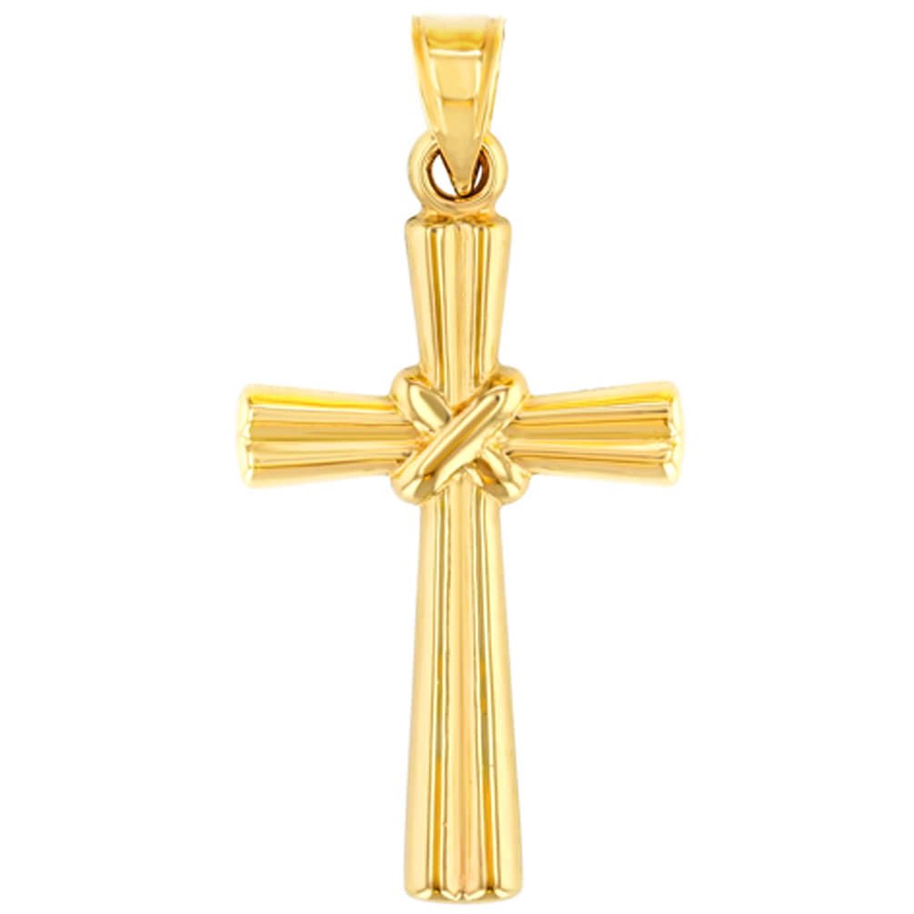 14k Yellow Gold Polished Ribbed Knot Religious Cross Pendant