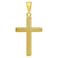 Load image into Gallery viewer, 14k Yellow Gold Polished and Textured Religious Cross Pendant with Rolo Cable, Cuban Curb, or Figaro Chain Necklaces
